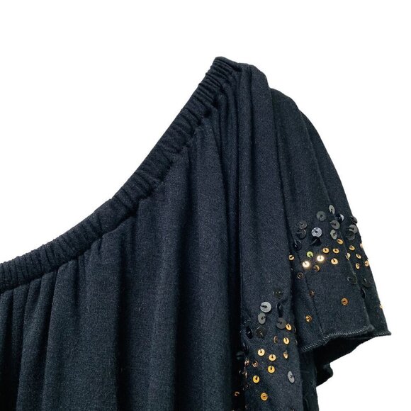KAREN KANE Flowy Top Plus Size 2X Black Gold Sequined Ruffled Tier Peasant Tunic - Picture 4 of 9